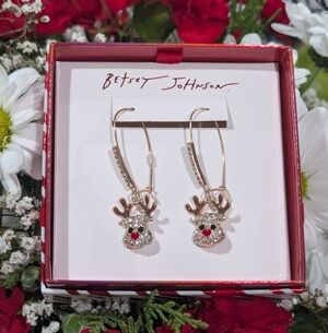Betsey Johnson Gold and Red Reindeer Earrings